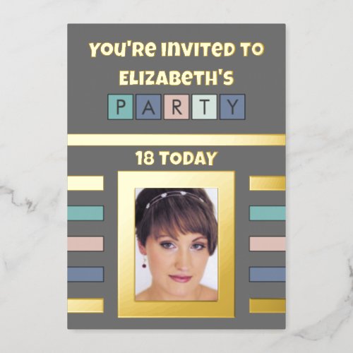 Youre invited birthday party 18 today grey green foil invitation