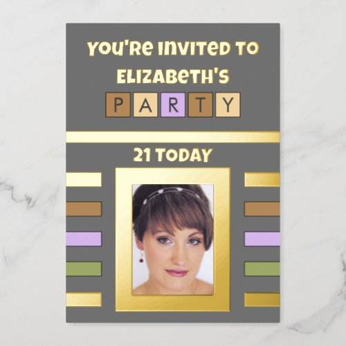 Youre invited birthday party 21 today grey brown foil invitation