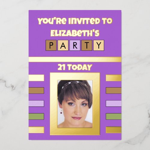 You're invited birthday party 21 today purple