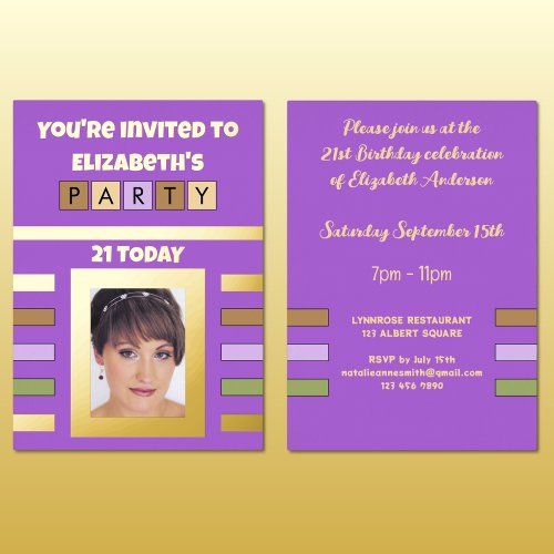 Youre invited birthday party 21 today purple foil invitation
