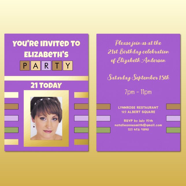 You're invited birthday party 21 today purple foil invitation (Creator Uploaded)