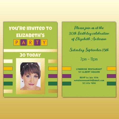 Youre invited birthday party 30 today green foil invitation