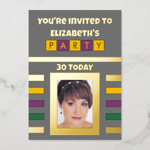 Youre invited birthday party 30 today grey yellow foil invitation