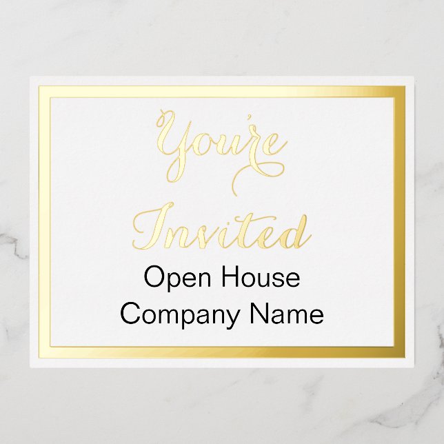 You're Invited Black White and Gold Business Event Foil Invitation Postcard (Front)
