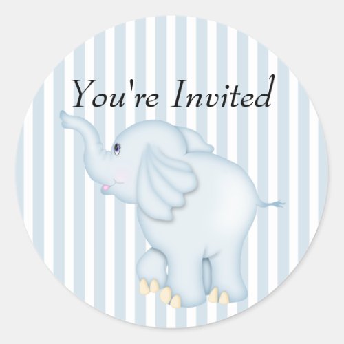 Youre Invited Blue Elephant Baby Shower Classic Round Sticker