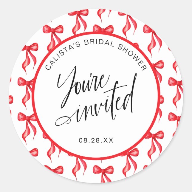 You're Invited Bow Bridal Shower Envelope Seals (Front)