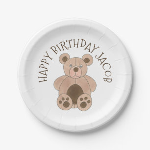 You're Invited Brown Teddy Bear Birthday Party Paper Plates
