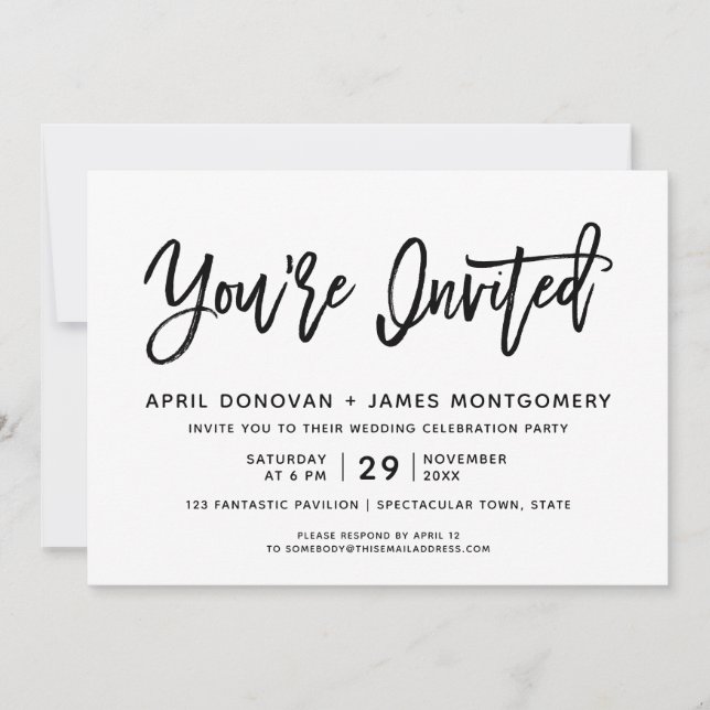 You're Invited Brush Typography Wedding Invitation (Front)