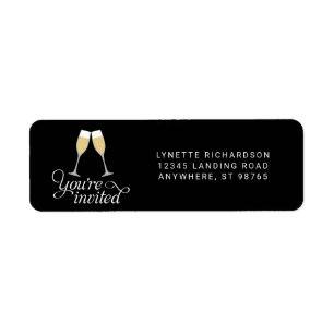 You're Invited Champagne Glasses Return Address Label