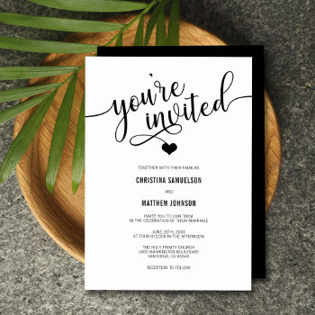 You're Invited Classic Black & White Wedding Invitation by UniqueWeddingShop at Zazzle