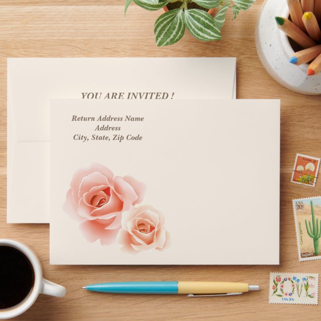 You're Invited. Elegant Pink Roses   Envelope (Desk)