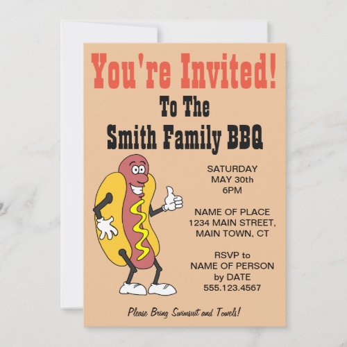 Youre Invited Family BBQ Hot Dog Cartoon Invitation