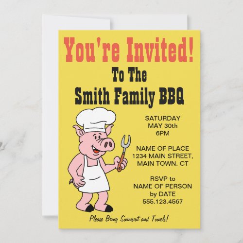 Youre Invited Family BBQ Pig Cartoon Invitation