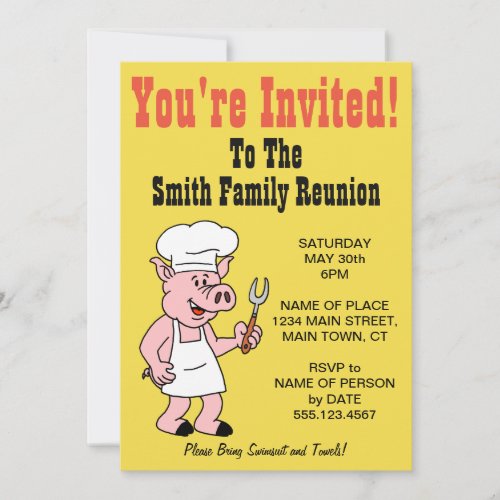 Youre Invited Family Reunion Pig Cartoon Invitation