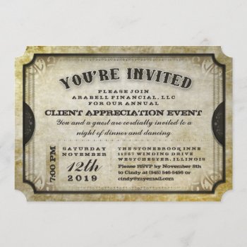 You're Invited Gold Antique Ticket General Invite by juliea2010 at Zazzle