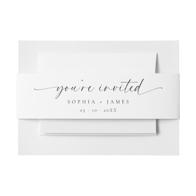 You're Invited Modern Script Minimalist Wedding Invitation Belly Band (Front Example)