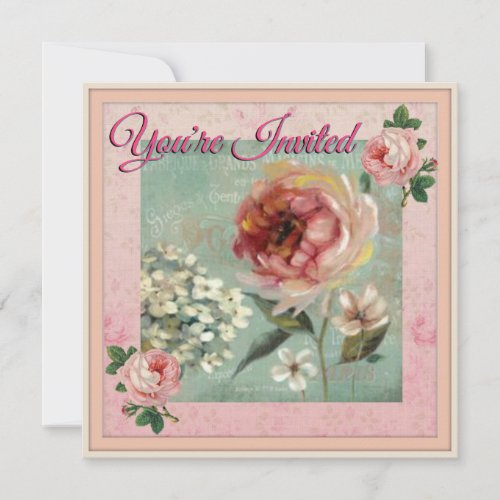Youre Invited Pink Floral Vintage Style Invitation