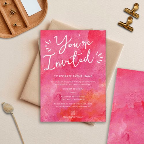 You're Invited Pink Orange Watercolor Business Invitation