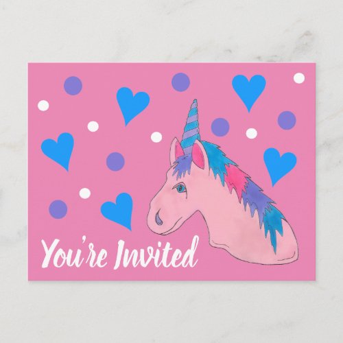 Youre Invited Pink Unicorn Magical Birthday Party Invitation Postcard