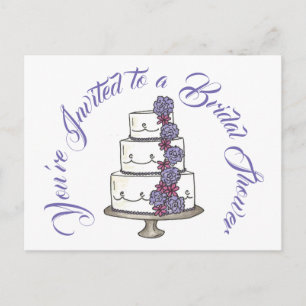 You're Invited Purple Wedding Cake Bridal Shower Invitation Postcard