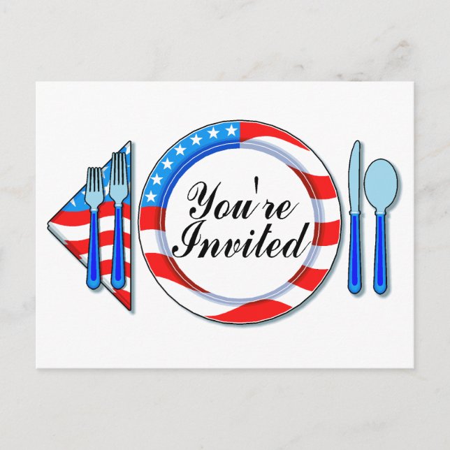 Youre Invited (Red White Blue) Invitation Postcard (Front)