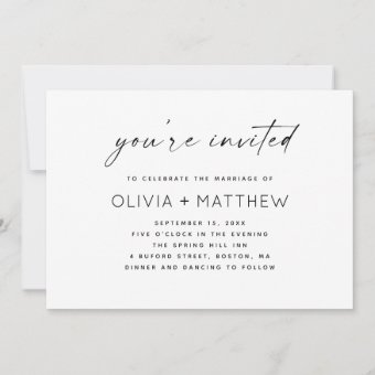 You're invited. Simple clean script wedding + QR Invitation | Zazzle