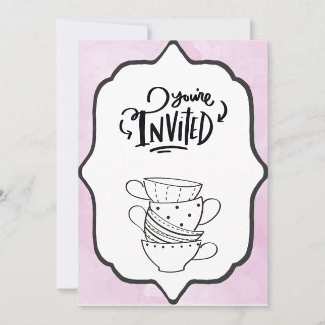 You're Invited Tea Cups Large Print Invitation (Front)