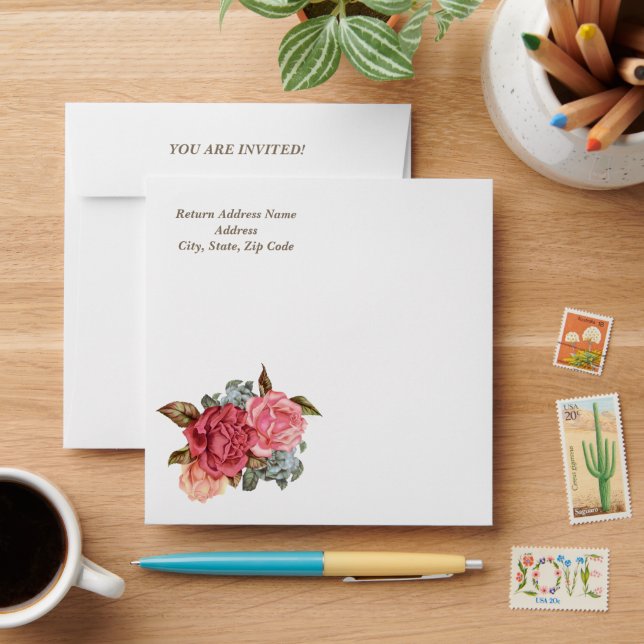 You're Invited. Vintage Flower Painting Envelope (Desk)