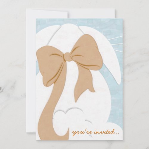 You're Invited White Bunny with Brown Bow Invite