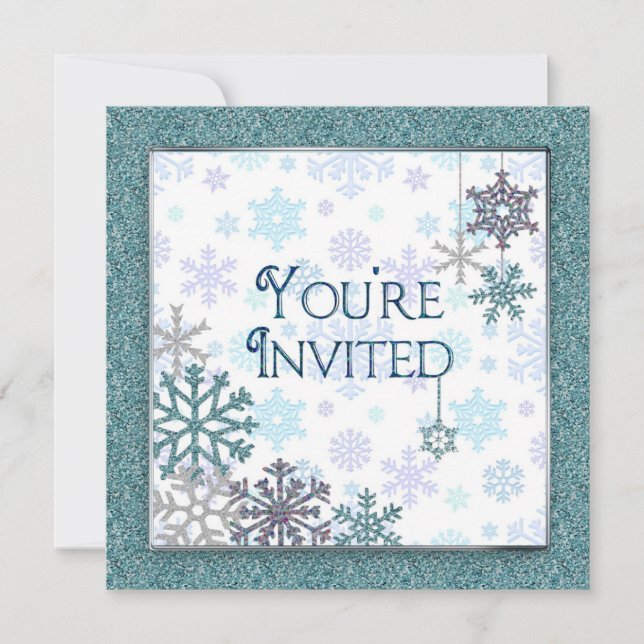 You're Invited - Winter Snowflakes (Blue/teal) Invitation (Front)