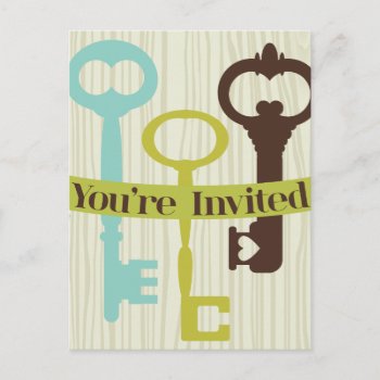 You're Invited With Keys And Woodgrain Invitation Postcard by iroccamaro9 at Zazzle