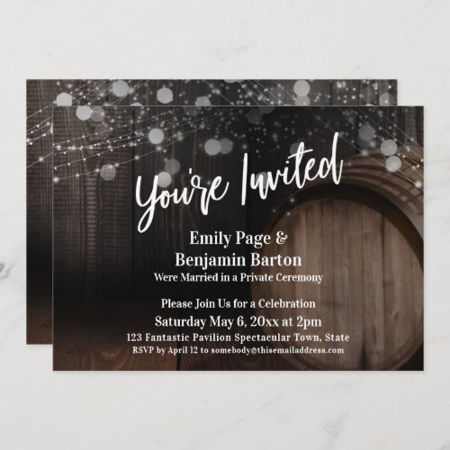 Youre Invited Wood Barrel and Lights Reception Invitation