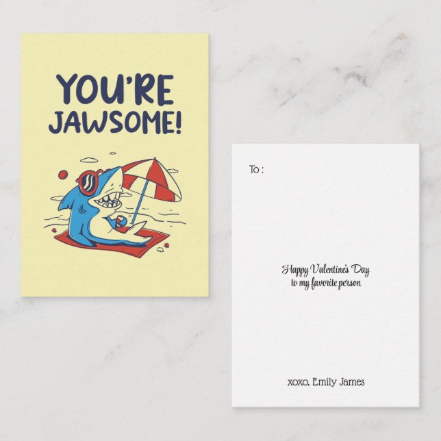 You're Jawsome Cute Shark Funny Kid Valentines Day Note Card (Front/Back)