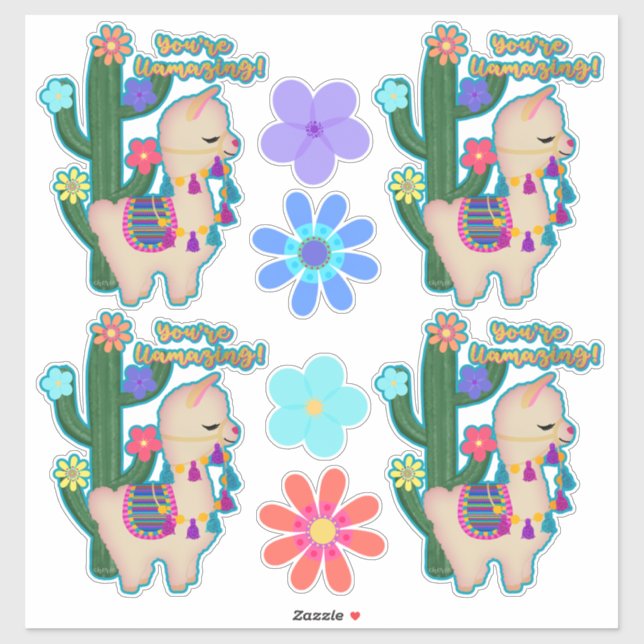 You're Llamazing! | Adorable Llamas and Flowers Sticker (Sheet)