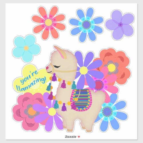 Youre Llamazing  Llama and Flowers Sticker