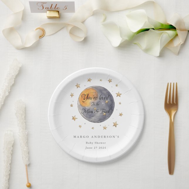 You're loved To the Moon Stars Baby Shower Paper Plates (Wedding)