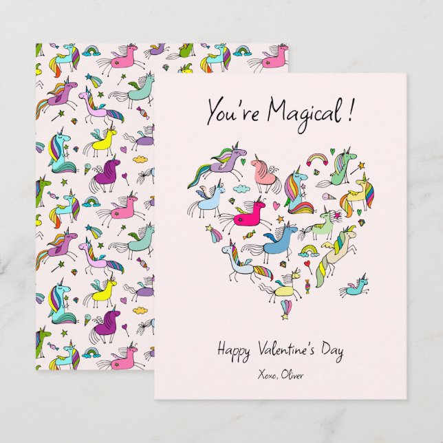 You're Magical, Cute Unicorn Kids Valentine's Day  Note Card (Front/Back)