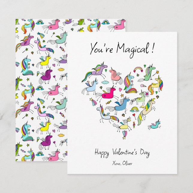 You're Magical, Cute Unicorn Kids Valentine's Day  Note Card (Front/Back)