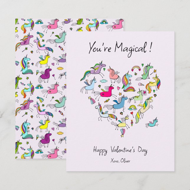 You're Magical, Cute Unicorn Kids Valentine's Day  Note Card (Front/Back)
