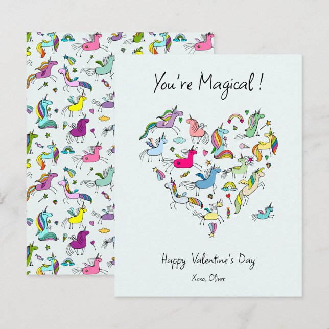 You're Magical, Cute Unicorn Kids Valentine's Day  Note Card (Front/Back)