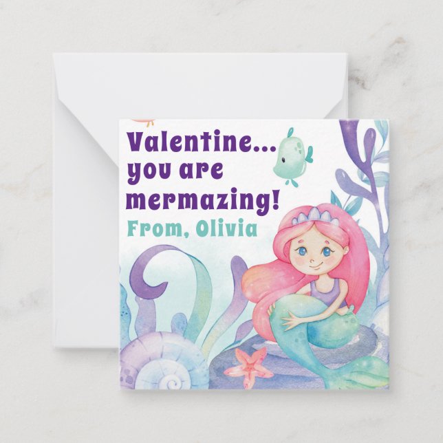 You're Mermazing Classroom Valentine's Day Note Card (Front)