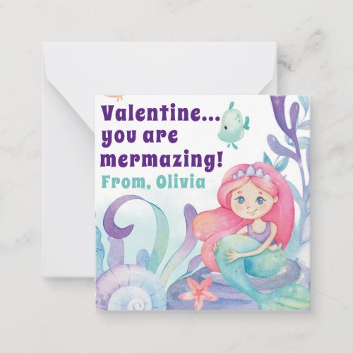 Youre Mermazing Classroom Valentines Day Note Card