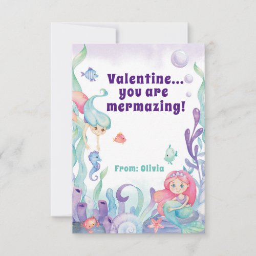 Youre Mermazing Classroom Valentines Day Thank You Card