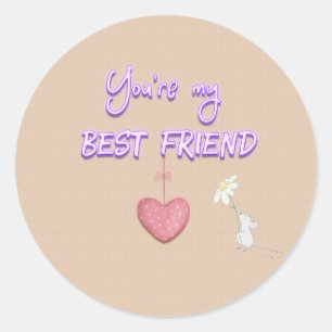 You're My Best Friend Heart Mouse Flower Classic Round Sticker