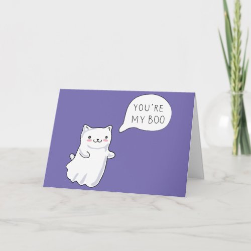 Youre My Boo Ghost Cat Valentine Holiday Card