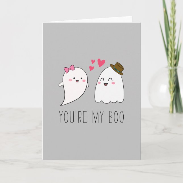 You're my Boo Halloween Kawaii Ghost Cute Gray Card (Front)