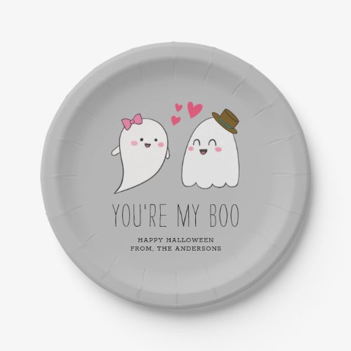 Youre my Boo Halloween Kawaii Ghost Cute Gray  Paper Plates