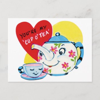 You're My Cup Of Tea Vintage Valentine's Postcard by hawkeandbloom at Zazzle