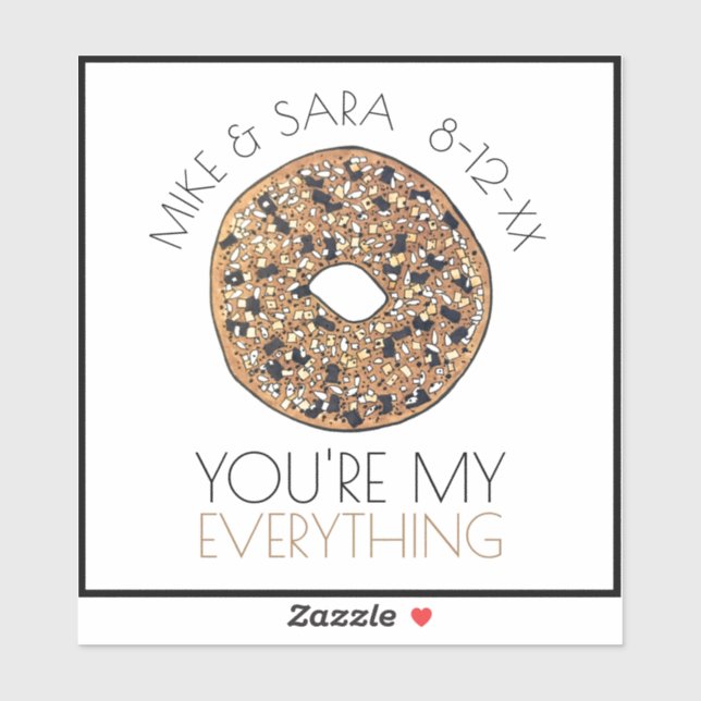 You're My Everything Bagel Foodie Wedding Favor Sticker (Sheet)