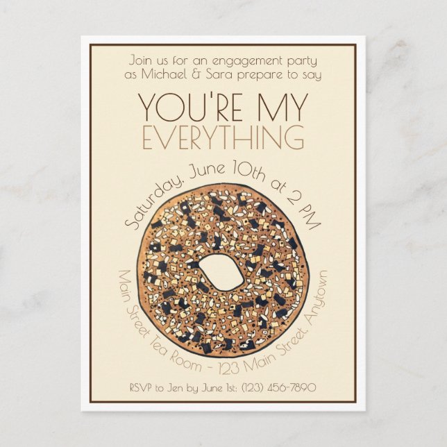 You're My Everything Bagel Wedding Engagement Invitation Postcard (Front)